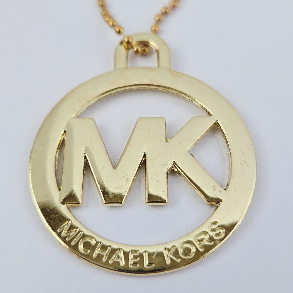 Michael Kors MK Logo Keychain Bag Purse Charm Gold Tone Metal w/ Ball Chain Fob - Picture 3 of 7